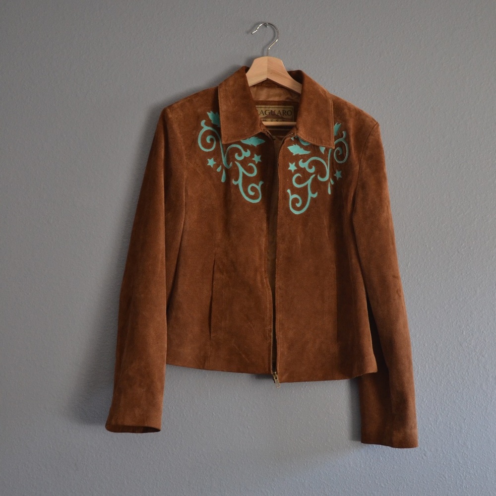 CLEARANCE Saguaro West by Roper | Brown and Turquoise Suede Jacket Kids L